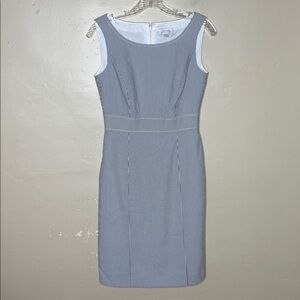 TAHARI Blue & White Seer Sucker Fitted Corporate Career Polished Sheath Dress 2